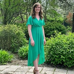 Maggy London Emerald Green High-Low Wrap Dress